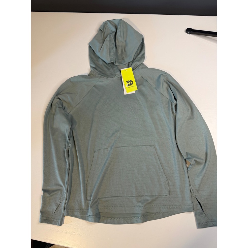 All in Motion Boy Raglan Hooded Tee Sage Green Moisture Wicking Size L 10/12